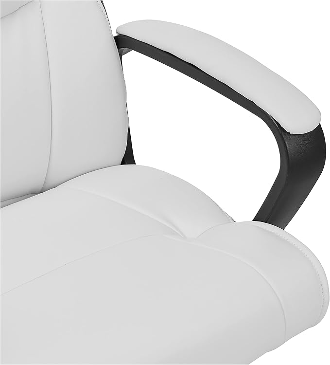 Amazon Basics Office Computer Task Desk Chair with Padded Armrests, Mid-Back, Adjustable, 360 Swivel, Rolling, 275 Pound Capacity, 24.2"D x 24"W x 38.6"H, BIFMA Certified, White Faux Leather