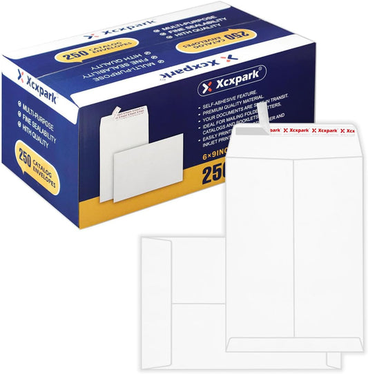 250 PCS 6x9 inches Security Catalog Envelopes Printable Self Seal Envelopes, Anti Tear White Kraft Envelopes for Invitation Cards, Pictures, Photos, Documents