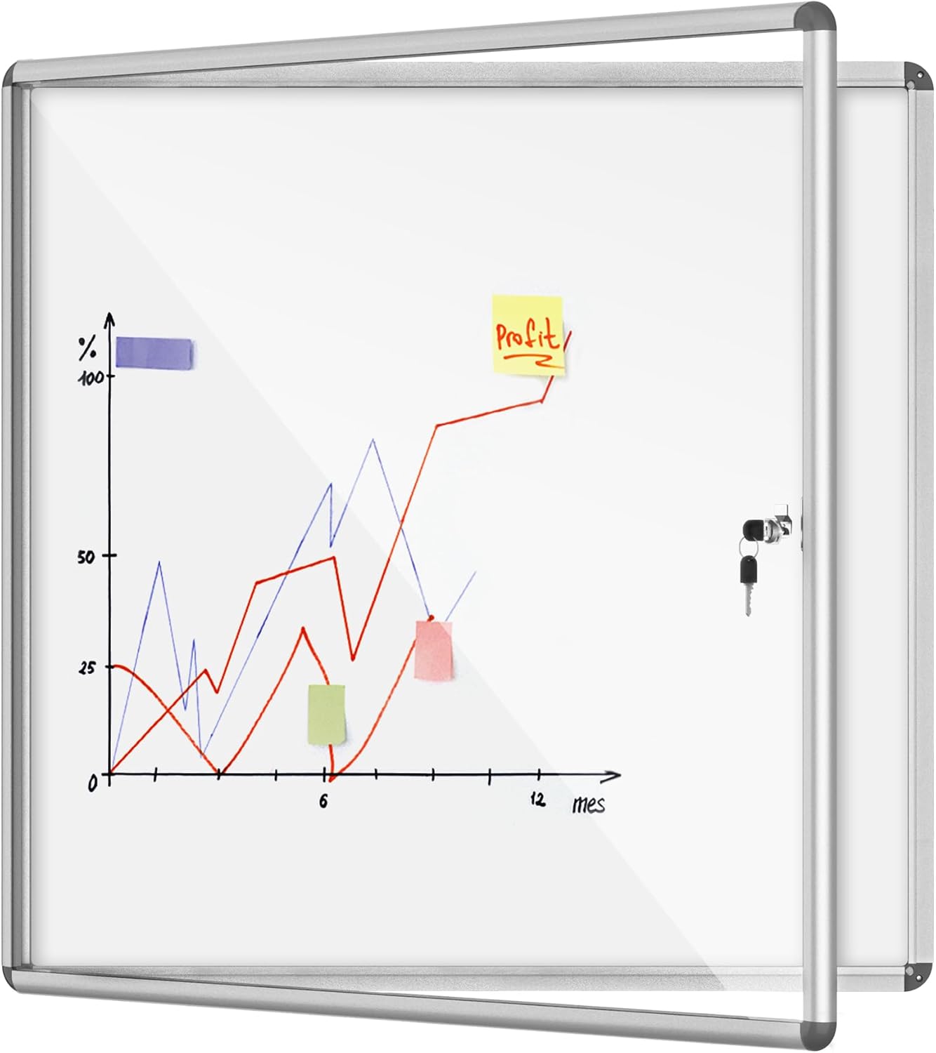 38"x38" Enclosed Bulletin Board, Lockable Weather-Resistant Aluminum Noticeboard for School & Office, Silver Frame w/Magentic Whiteboard
