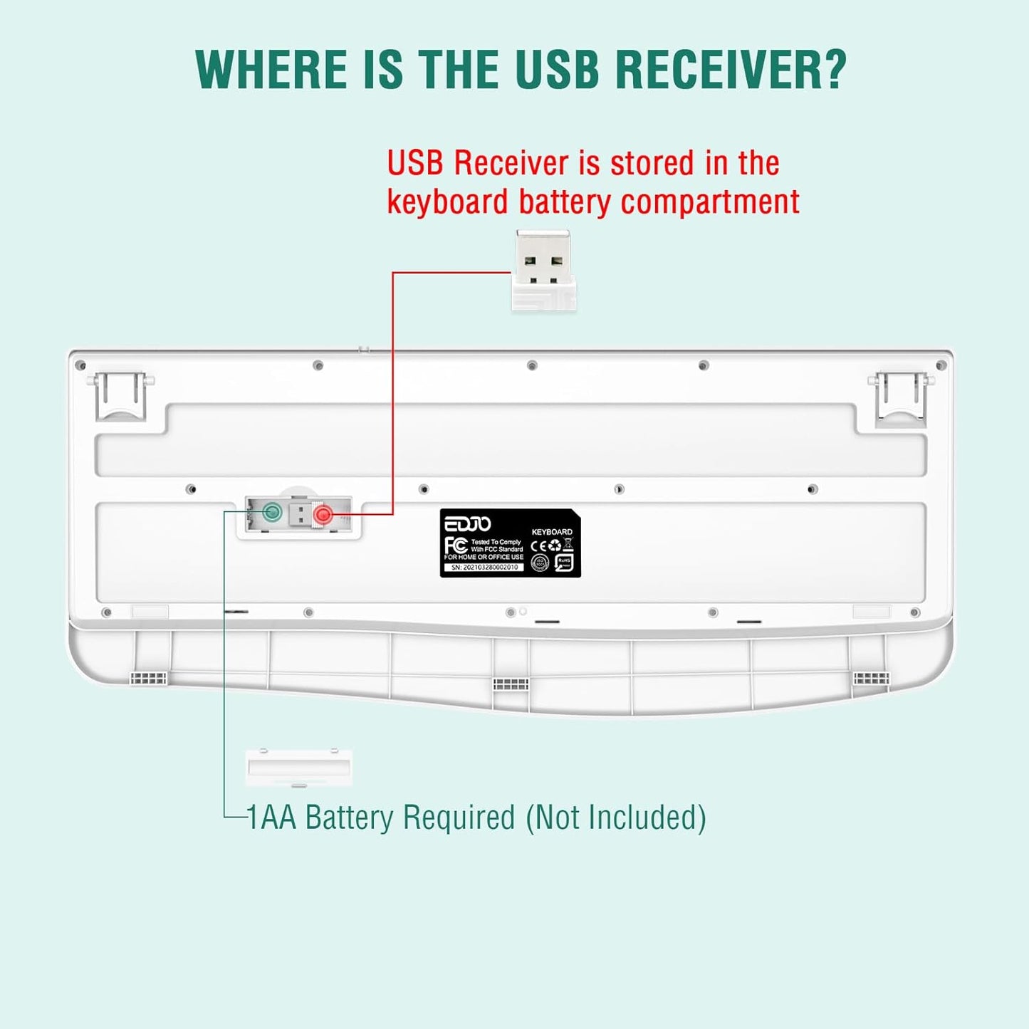 EDJO Wireless Keyboard, 2.4G Ergonomic Full Size Wireless Computer Keyboard with Wrist Rest for Windows, Mac OS Desktop/Laptop/PC（White）