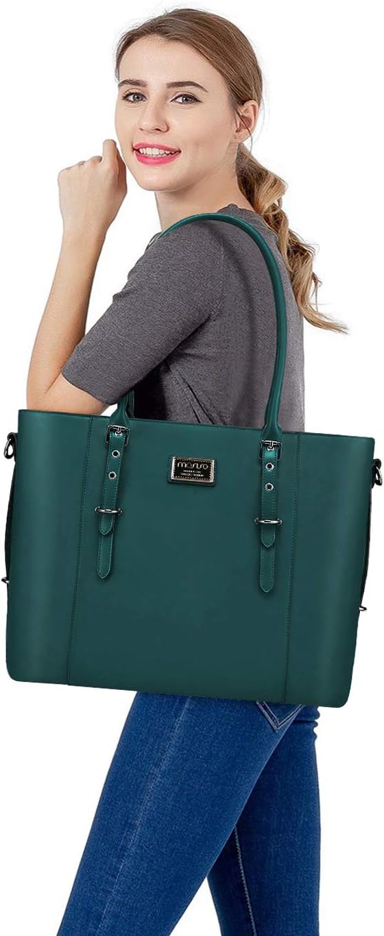 MOSISO PU Leather Laptop Tote Bag for Women, Waterproof Large Capacity Business Work Briefcase Shoulder Laptop Bag