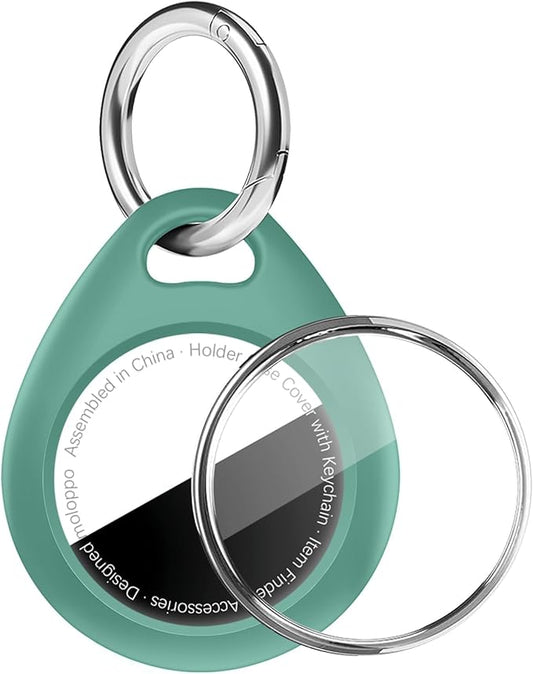 for AirTag Keychain Holder with Wire Cable, Secure Lock Case for Air tag, Compatible with AirTags, Key Ring Chain Luggage, for Airtag Accessories for GPS Item Finder Tracker, Pine Green