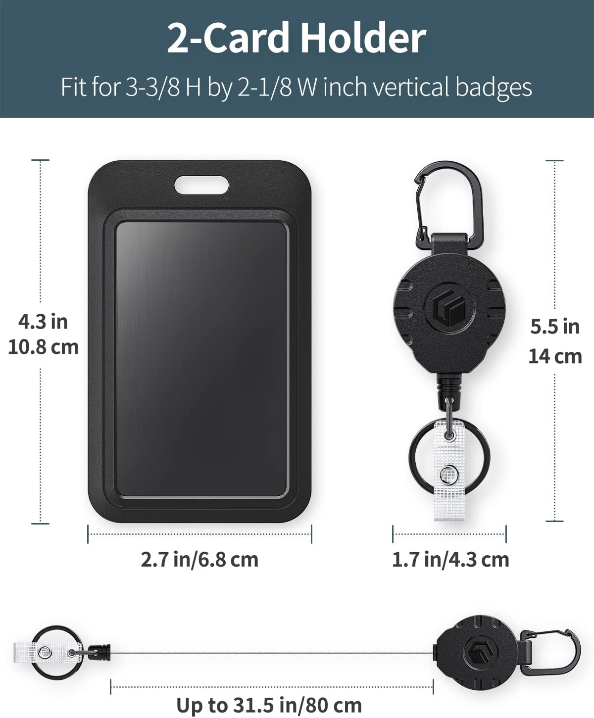 Uniclife 2 Pack Sliding Badge Holder Vertical Plastic Case with Retractable Keychain Badge Reel for up to 8 oz Hard Card Protector for ID Credit Cards Proximity Key Cards Driver’s Licenses and Passes
