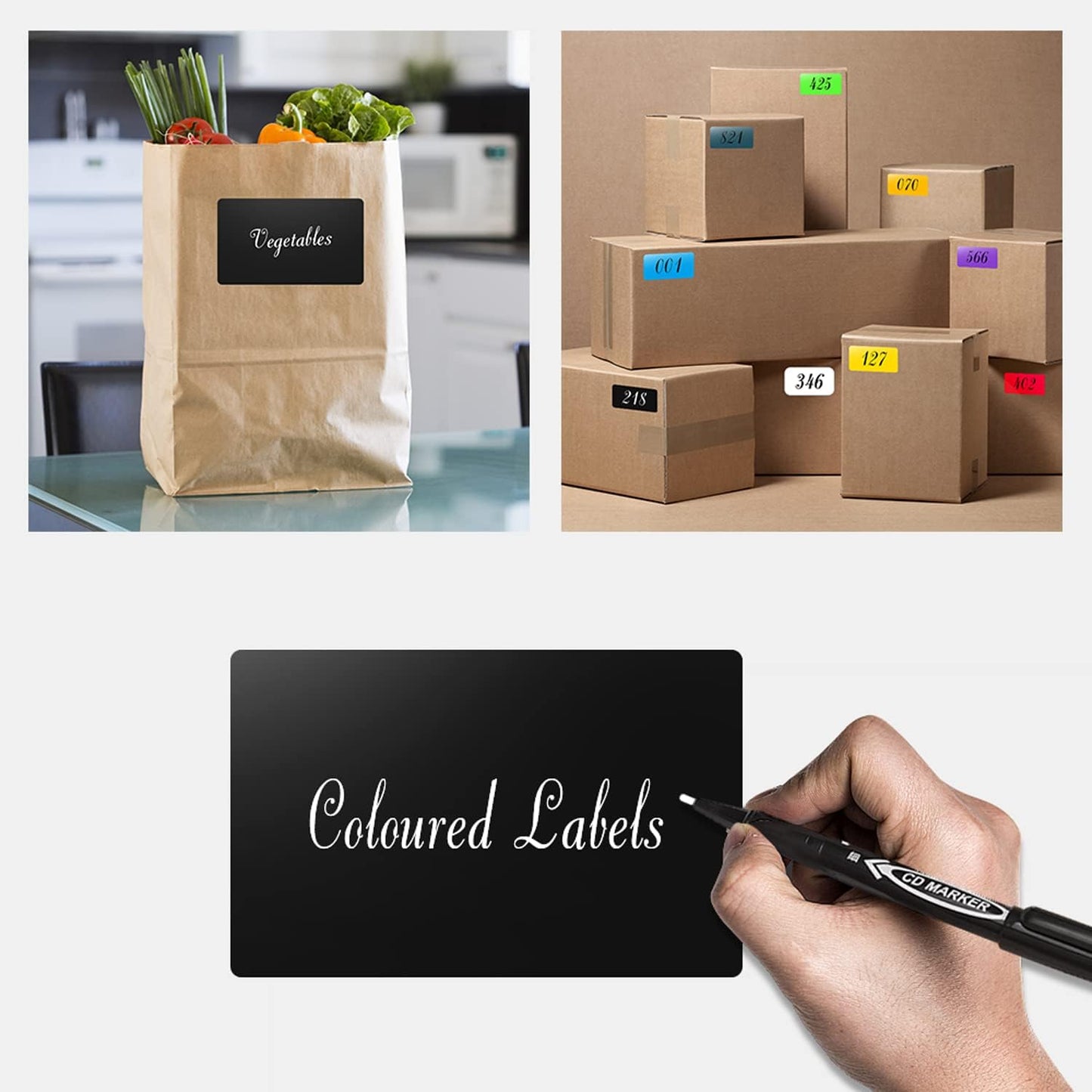 Rectangle Labels Sticker 3×5 Inch Vinyl Floor Stickers Color Coding Name Tags Roll Removable 200 PCS, Black