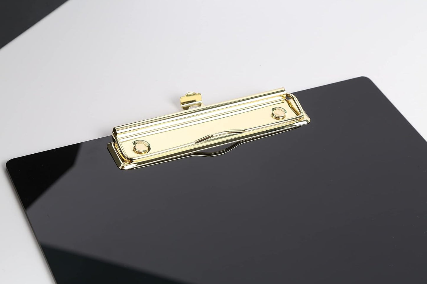 UNIQOOO Black Acrylic Clipboard with Shinny Gold Finish Clip, Perfect for Modern Arts Lover, Fashion and Style Expert, Calligrapher, Office, Seminars, Workshops, Home School, Classroom, Event