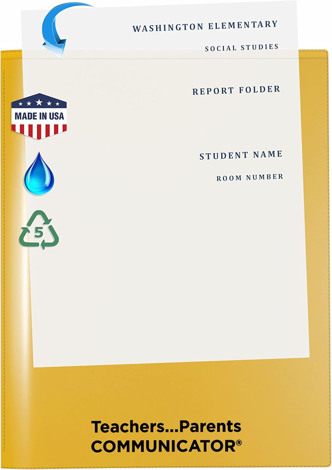 Nicky's Folder® English Communicator, Parent-Teacher Folder, Patented Tear-Resistant, Flexible Plastic, 2 Inside Pockets, 2 Exterior Sleeves, Letter Size Paper, Single Color (24 Pack) (Yellow)