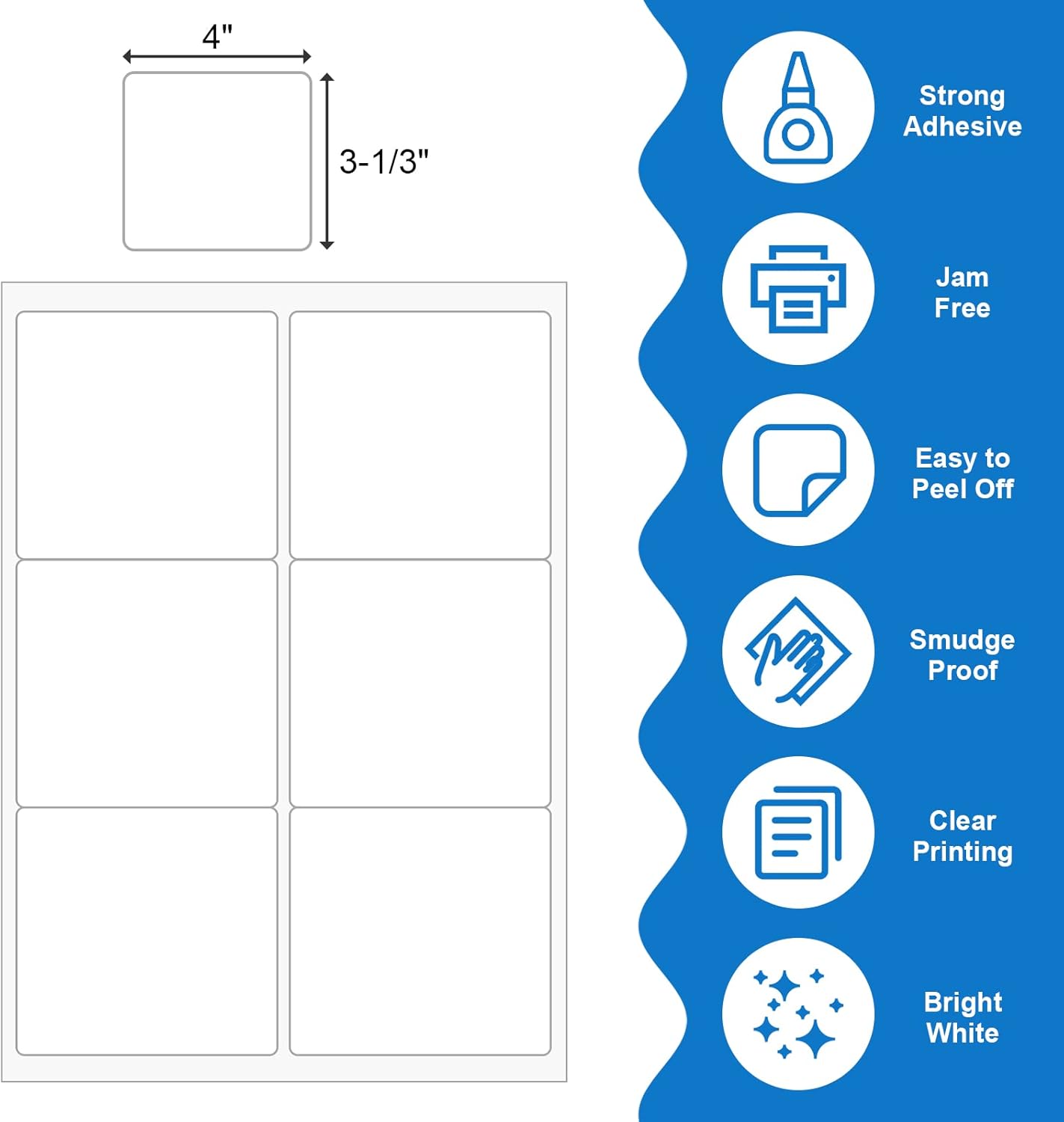 BESTEASY 3 1/3" x 4" Labels Shipping Labels for Laser Inkjet Printers, 6 Up Self Adhesive FBA Address Labels, White Matte Mailing Label Stickers (100 Sheets, 600 Labels)