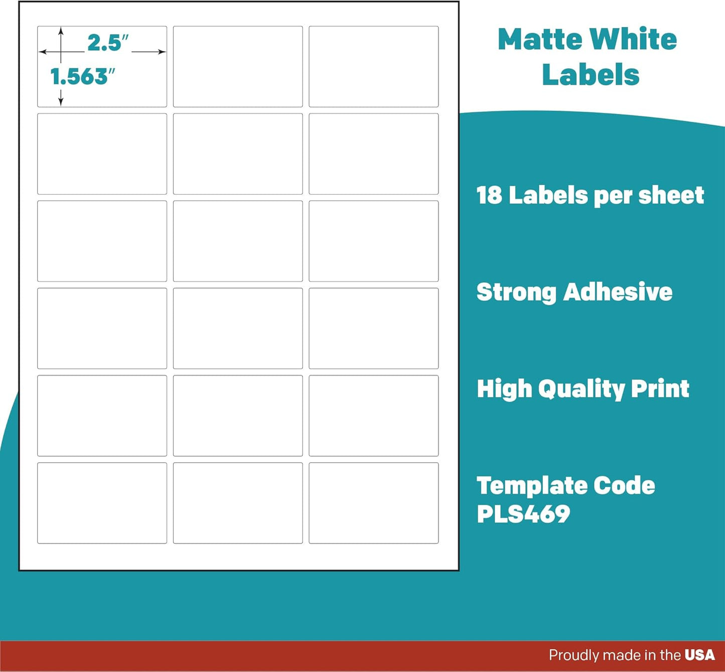 Premium Label Supply White Sticker Rectangle Labels – 2.5" x 1.563" – Laser/Inkjet Compatible – (18 per Sheet), 100 Sheets – 1,800 Total Adhesive Labels