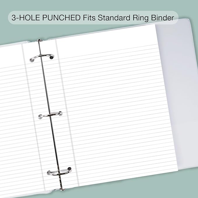 POPRUN Loose Leaf Paper, 8.5" x11" Wide Ruled, 100GSM / AA Grade Bulk Lined Filler Sheets, 3 Hole Punched for Binder Notebook, Office School Supplies, 1 Pack (100 Sheets)