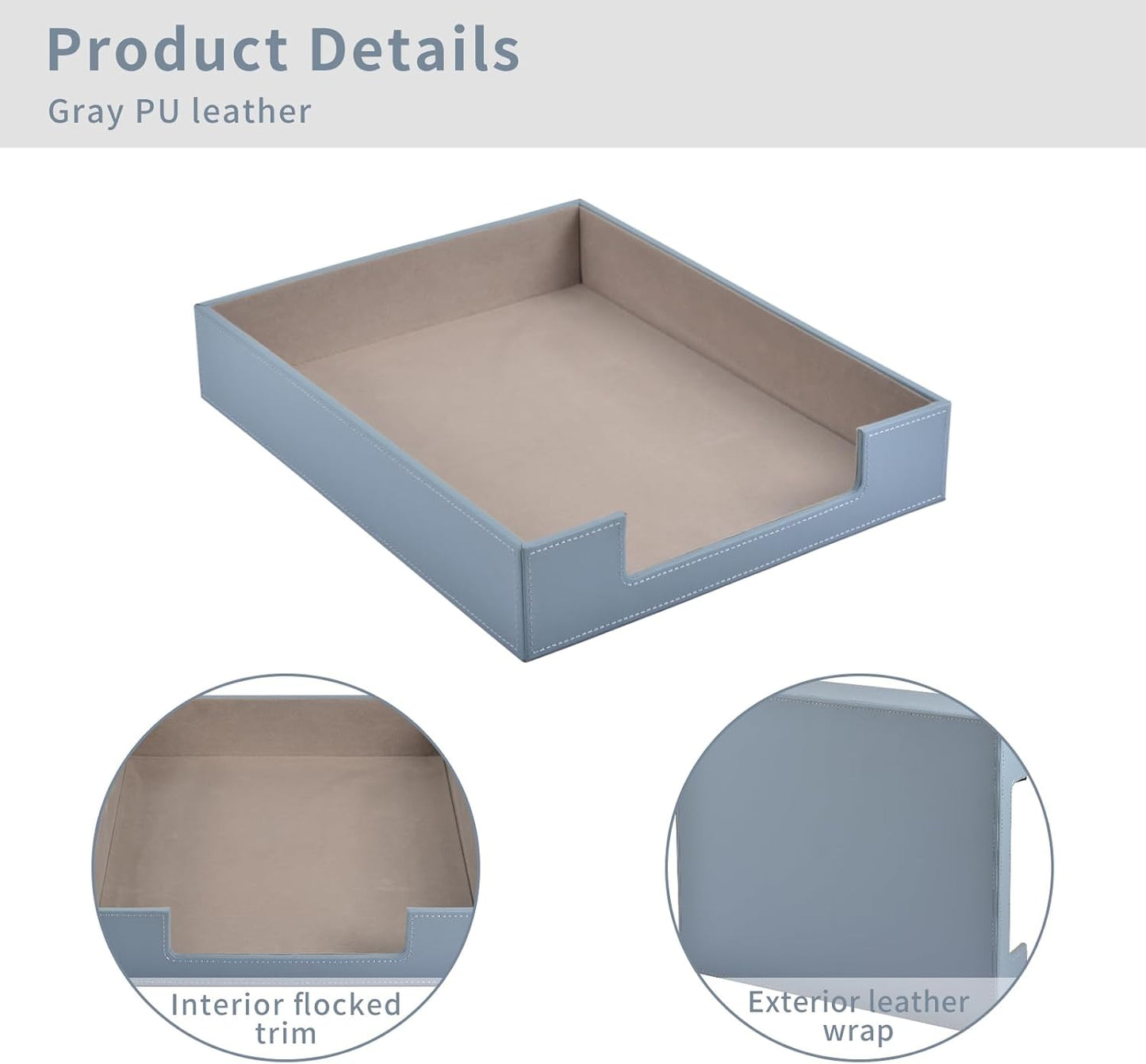 Leather Letter Tray,Stackable File Document Tray,Desk Organizer for Office Supplies,A4 Paper Case Rack,Desktop Organization,Pen Mail Magazine Storage Box (Grey)