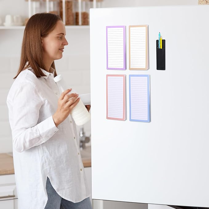 4 Pack Magnetic Note Pad for Fridge with Pen Holder, Totally 200 Sheets Magnetic To Do List, Grocery List, Shopping List, Memo Pads for Refrigerator（Light Color）