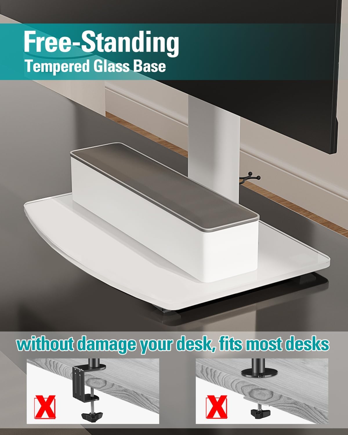 MOUNT PRO Single Monitor Stand Fits Max 32 inch Screen, Free-Standing Computer Desk Stand, Display Mount with Height Adjustable, Swivel, Tilt, Rotation, VESA Monitor Stand 100x100, White