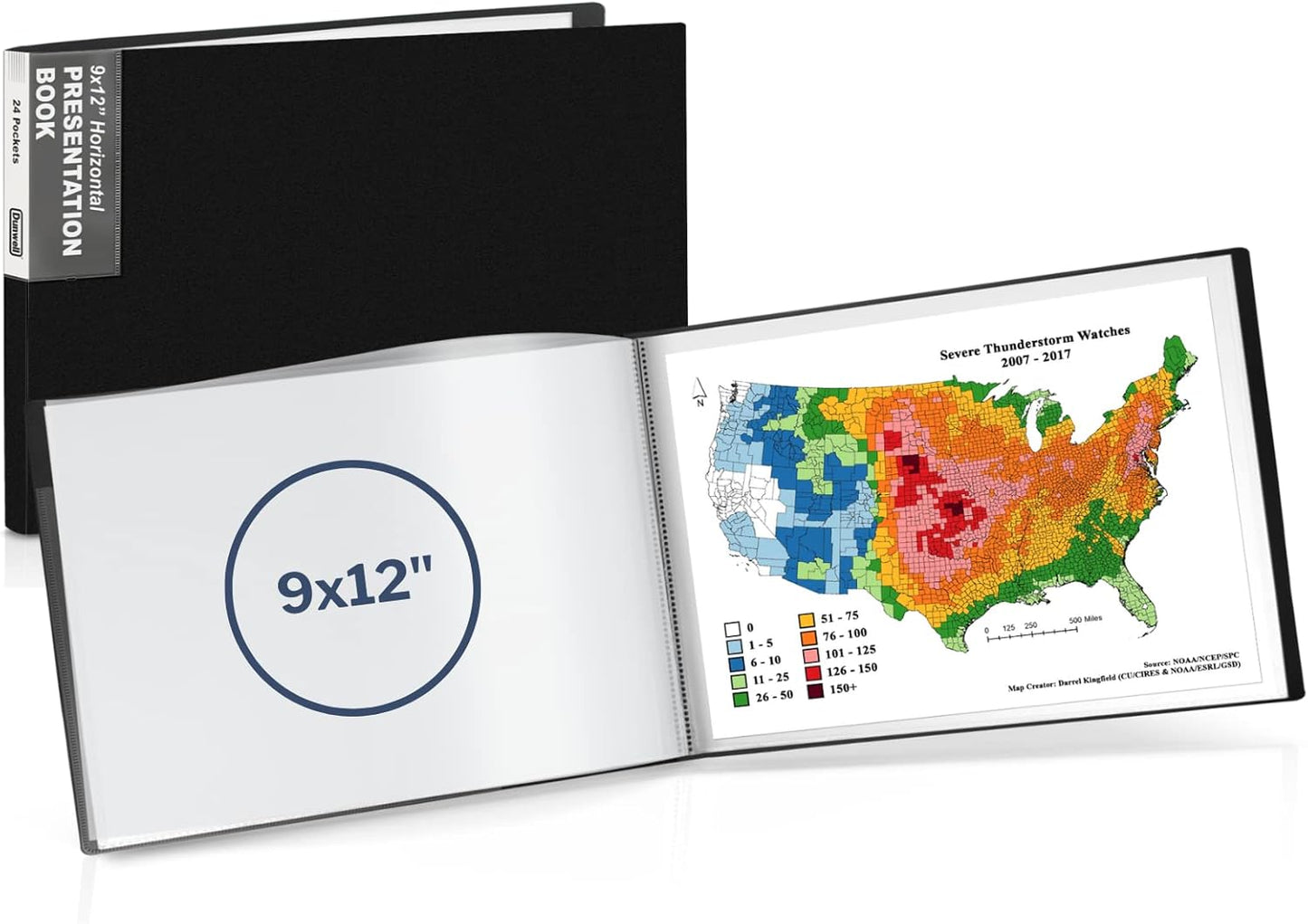 Dunwell Landscape 9x12 Presentation Book, (Black, Horizontal), 24-Pocket Binder with Plastic Sleeves, Displays 48 Pages 9 x 12 or A4 Certificates, Keepsakes, Kids Art, Acid-Free Poly Portfolio Binder