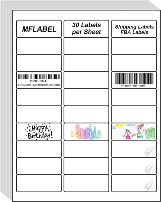 MFLABEL Address Labels, 1" x2-5/8 Mailing Labels, 30-UP White Shipping Labels for Inkjet or Laser Printer, 4500 Sticker Labels (150 Sheets), 30 Labels per Sheet
