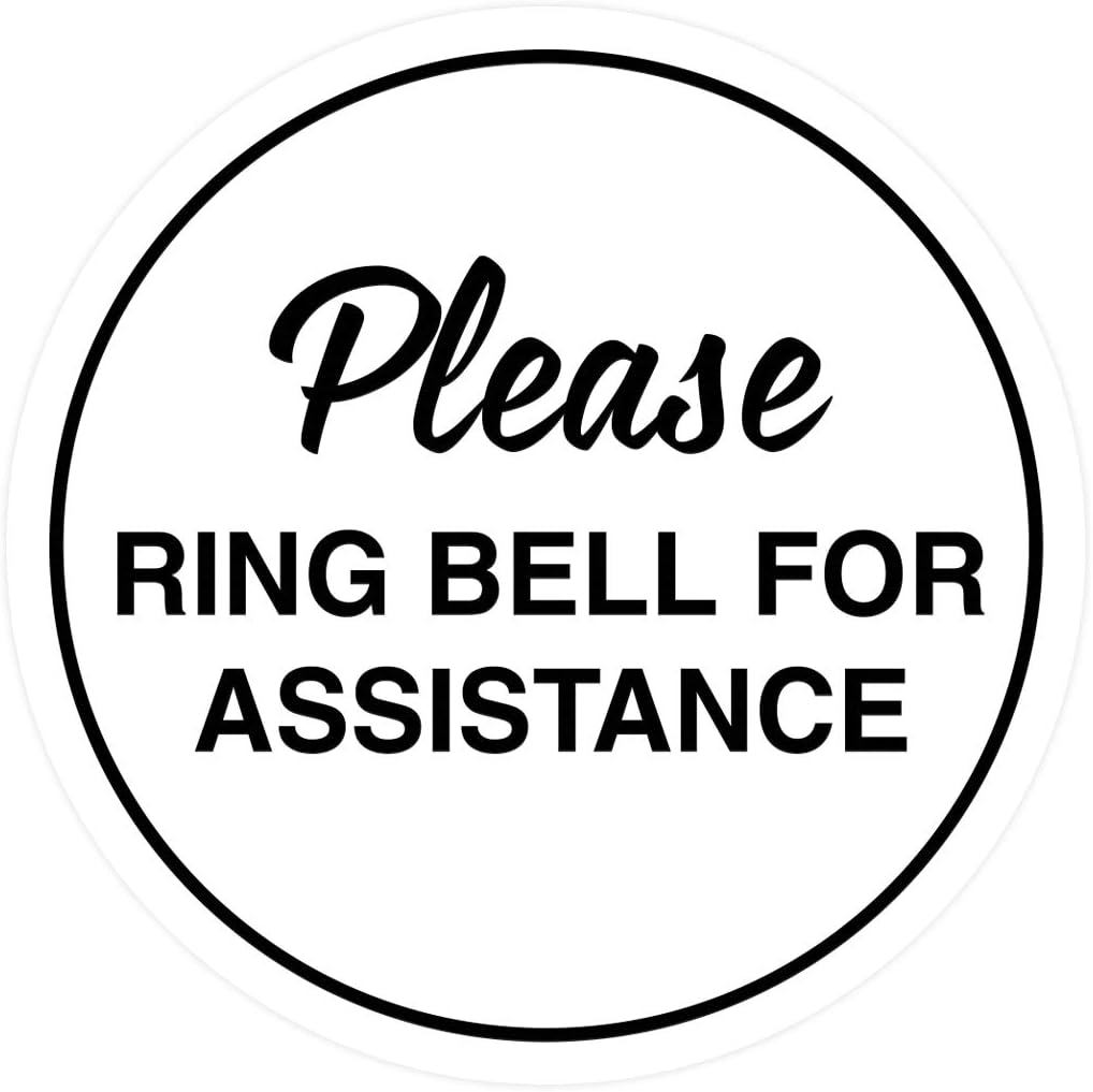 Signs ByLITA Circle Please Ring Bell For Assistance Wall or Door Sign | Easy Installation | Front Desk Reception Sign (White) - Large (1 Pack)