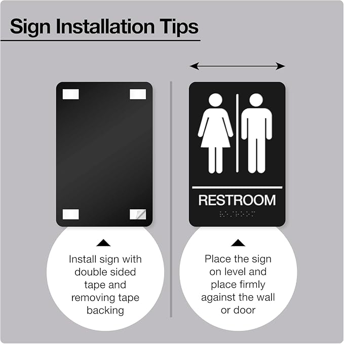 ADA Braille Unisex Restroom Signs for Business with Double Sided 3M Tape - ABS Plastic Gender Neutral Bathroom Sign 9” x 6”- Pack of 10 for Offices and Restaurants