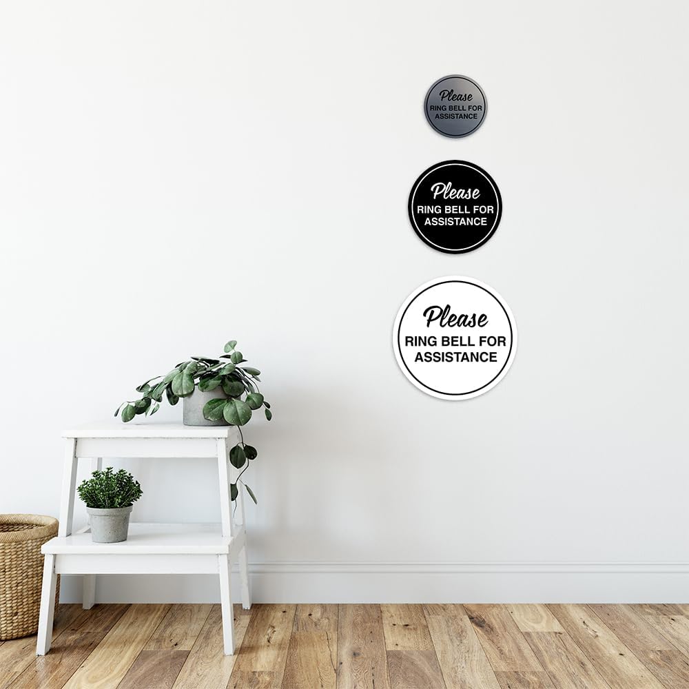 Signs ByLITA Circle Please Ring Bell For Assistance Wall or Door Sign | Easy Installation | Front Desk Reception Sign (Yellow/Black) - Small (1 Pack)