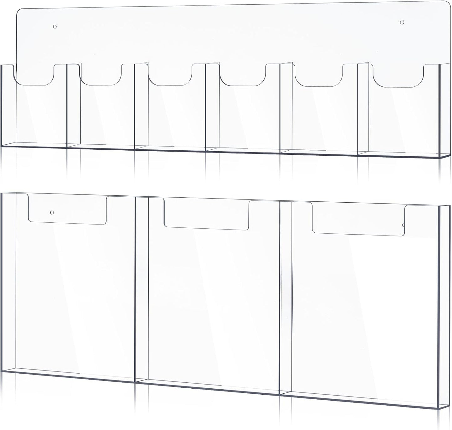 Sherr 2 Pcs Acrylic Brochure Pamphlet Holder Wall Mount 2 Sizes 9 Pocket Fits for 8.5" x 11" and 4" x 9" Brochure Magazine Holder Literature Multi Slot Wall Mount Combo Display Clear Flyer