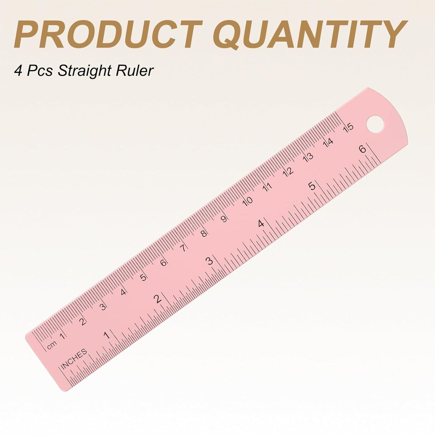 HARFINGTON 4pcs Metal Straight Ruler 15cm Metric SAE Aluminum Alloy Measuring Rulers Scale Tool with Hole for Measure Study Reading Classroom Office, Pink
