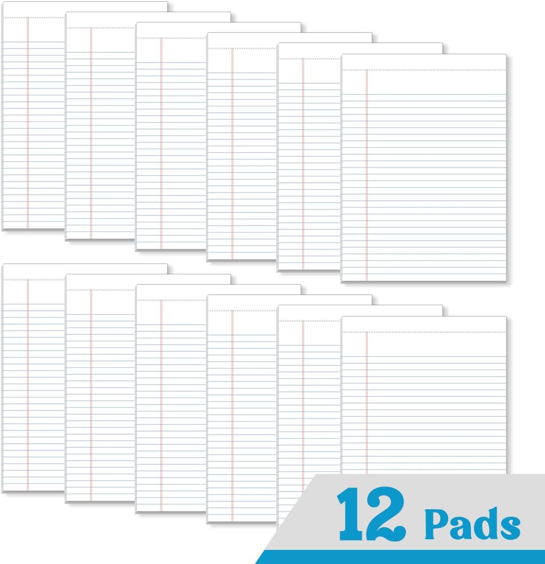 KAISA Legal Pads 8.5x14 inch Large Writing Pads Wide Ruled Notepads Casual Note Pads, White 50 Sheets 12 Pads, WT-LWT50W