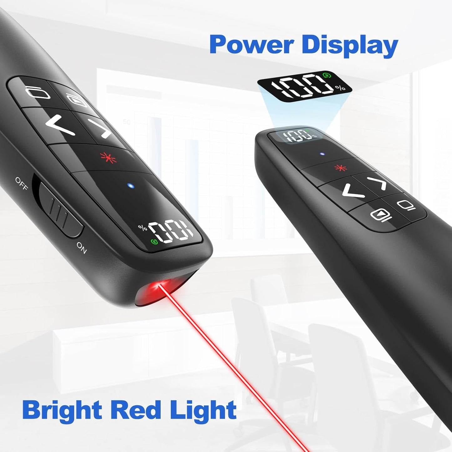 Rechargeable Presentation Clicker with Case, Power Digital Display Wireless Presenter Remote, USB C Red Light Pointer Computer PowerPoint PPT Clickers for Mac Laptop, Slideshow Google Slide Advancer