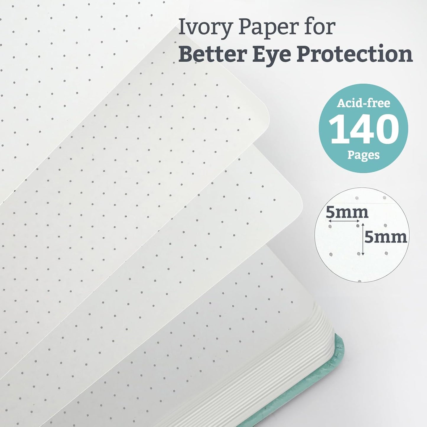 Bullet Dotted Hardcover Journal Notebook, A5 140 Pages 120Gsm Thick Paper for School,Note Taking,Work,Diary，5.7''*8.3'',Light Green