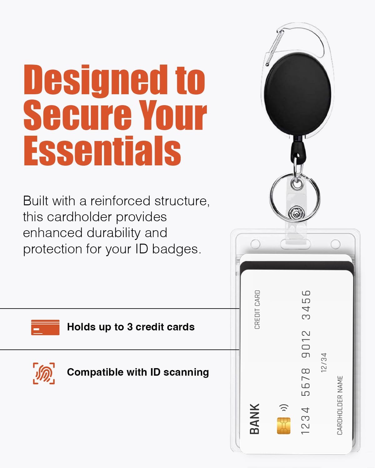 Retractable ID Badge Holder with Clip Badge Reels, Clear ID Card Holder (2 Pack)