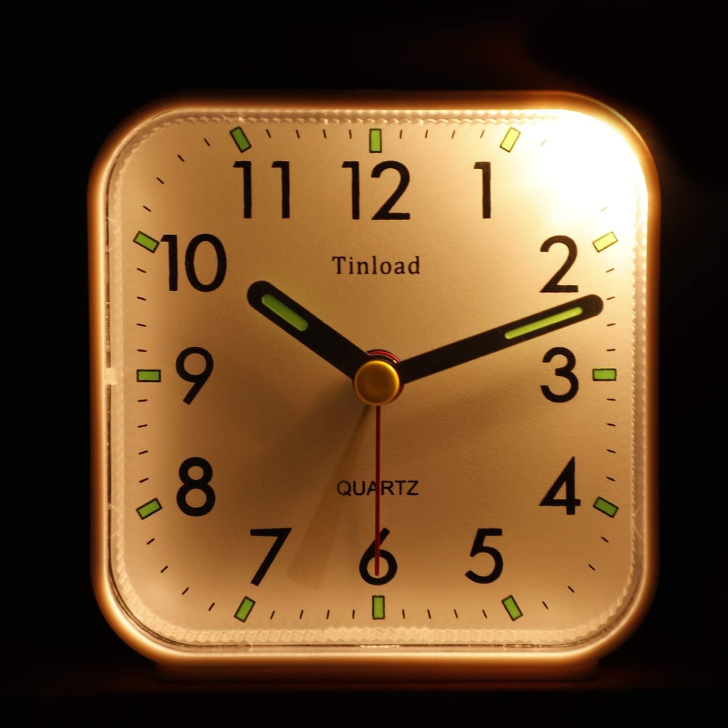 Small Battery Operated Analog Travel Alarm Clock Silent Non Ticking,Gentle Wake, Ascending Beep Sounds, Snooze,Lighted on Demand,Easy Set(Gold)