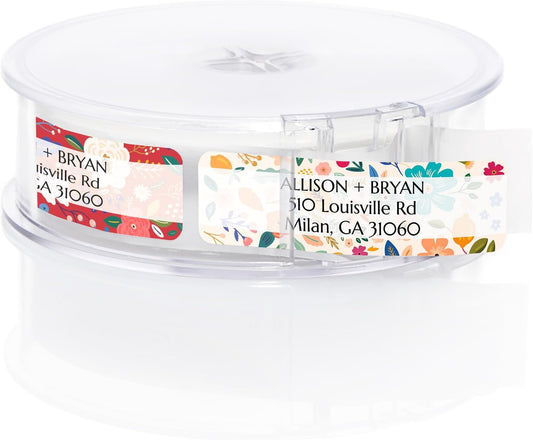Multicolored Floral Print Rolled Address Labels / 250 Personalized Return Address Labels/Designer Address Stickers in Elegant Plastic Dispenser