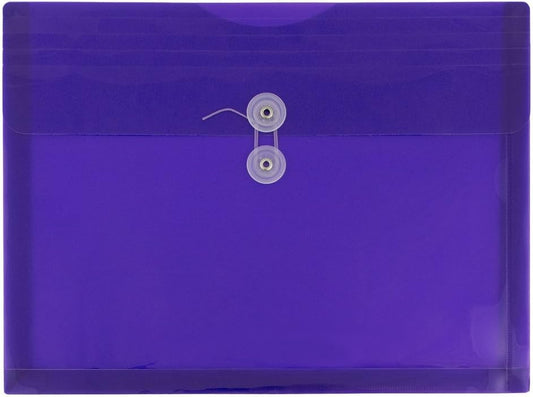JAM PAPER Plastic Envelopes with Button & String Tie Closure - Letter Booklet - 9 3/4 x 13 - Purple - 12/Pack