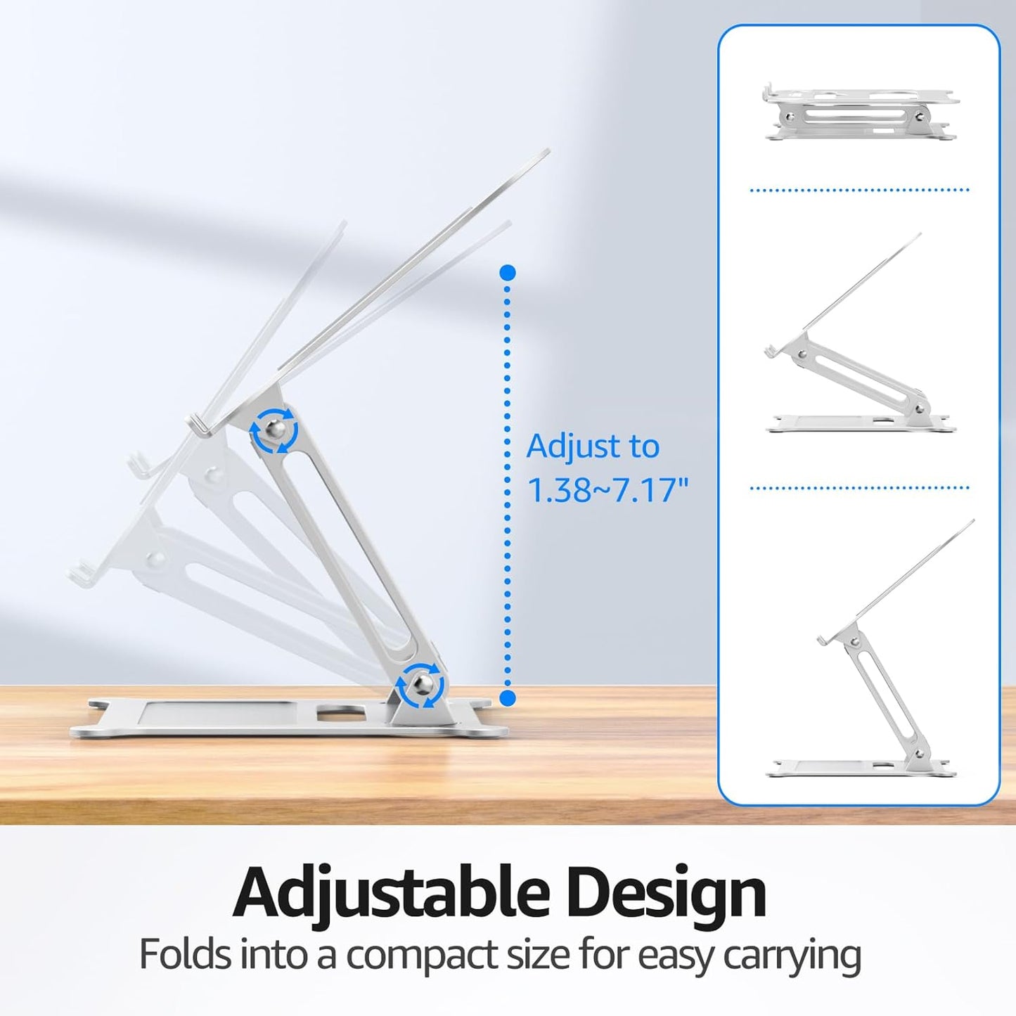 Urmust Laptop Notebook Stand Holder Adjustable Ultrabook Stand Riser Portable Compatible with MacBook Air Pro HP Dell XPS Lenovo All laptops 10-15.6"(Silver)