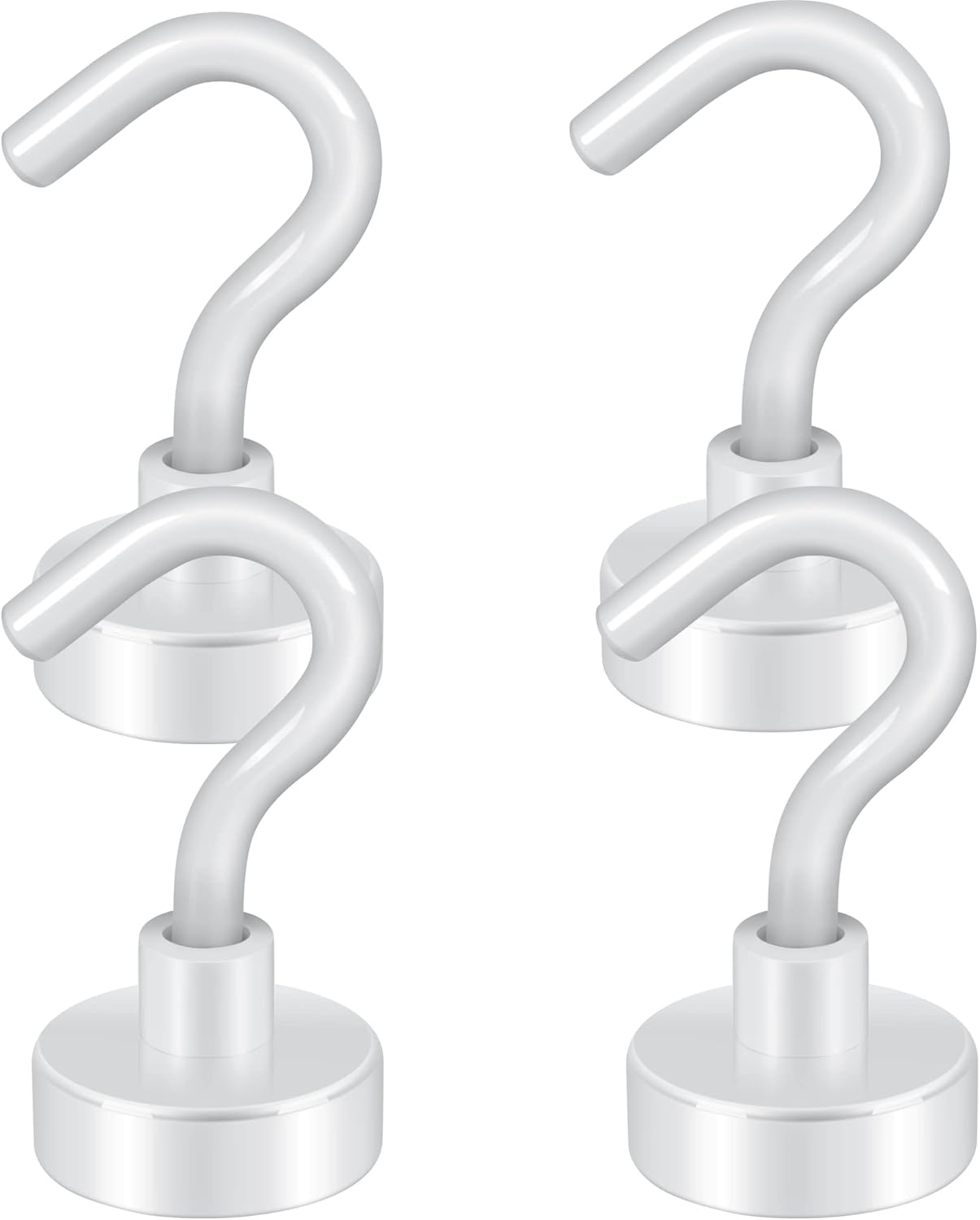 Neosmuk Magnetic Hooks,30lb Heavy Duty Earth Magnets with Hook for Refrigerator, Extra Strong Cruise Hook for Hanging, Magnetic Hanger for Curtain, Grill (White, 4 Pack)