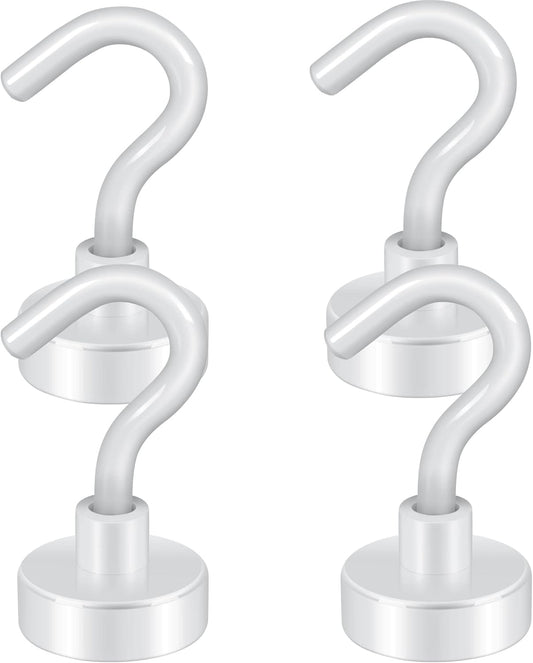 Neosmuk Magnetic Hooks,30lb Heavy Duty Earth Magnets with Hook for Refrigerator, Extra Strong Cruise Hook for Hanging, Magnetic Hanger for Curtain, Grill (White, 4 Pack)