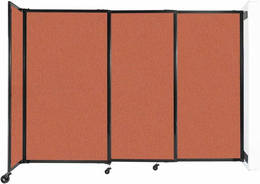 Wall-Mounted Sliding StraightWall Room Divider | Adjustable Widths | Locking Wheels | Room Separator | Up to 7'2" Wide x 5' Tall Papaya Fabric Panels