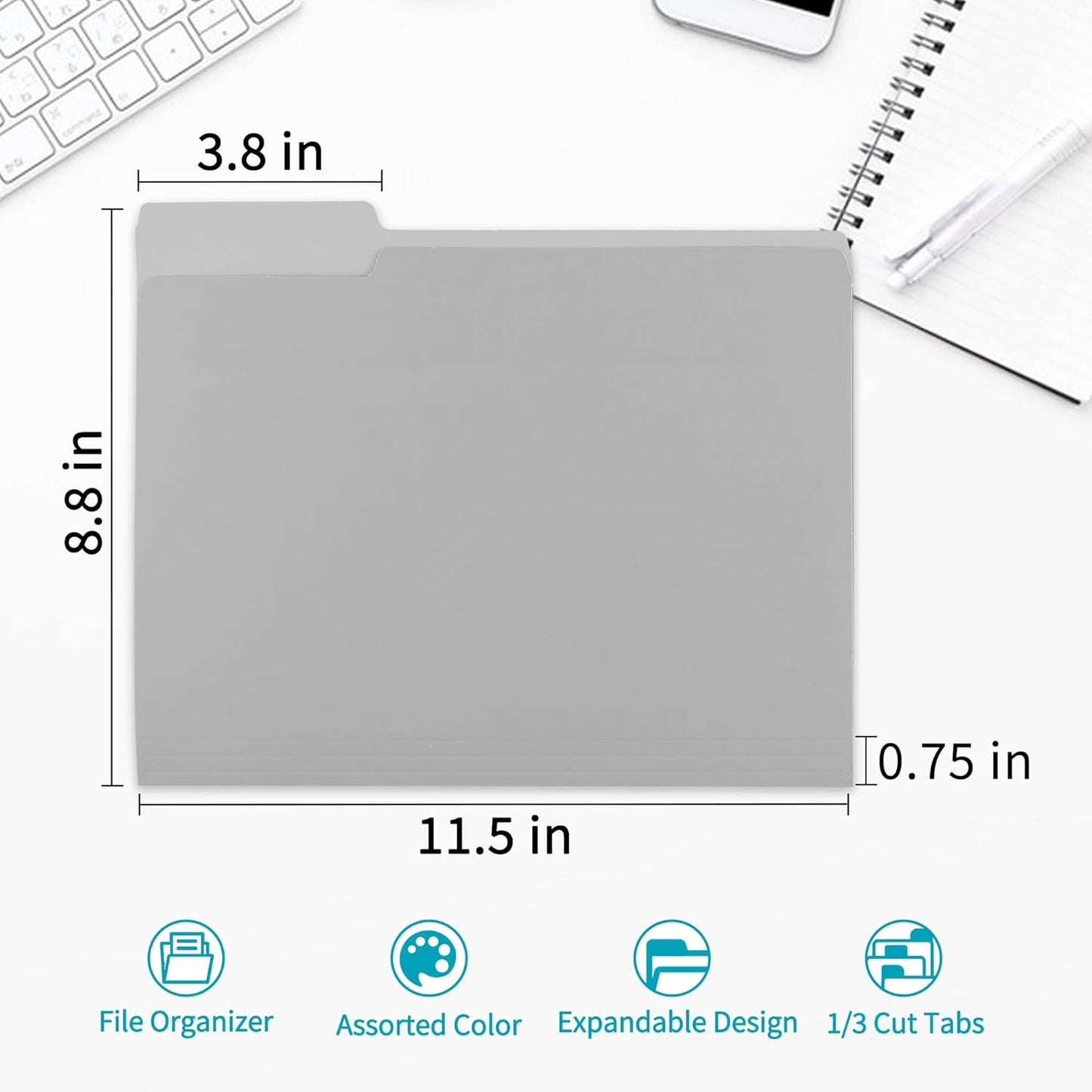 36 Packs Colored File Folders,Grey File Folders,Two Tone Color File Folder 8.5 x 11 Inch,1/3 Cut Tabs Letter Size,Manila File Folders for Office,School and Home,Organization