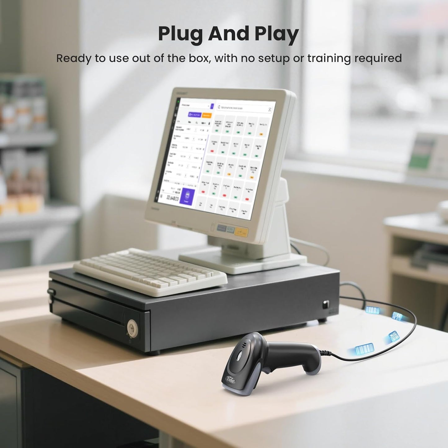 Eyoyo 2D USB Barcode Scanner: Handheld Wired QR Code Scanner for Computer Laptop POS PC, Fast Automatic 1D UPC Screen & Printed Bar Code Reader for Library, Retail Store, Book, Warehouse Inventory