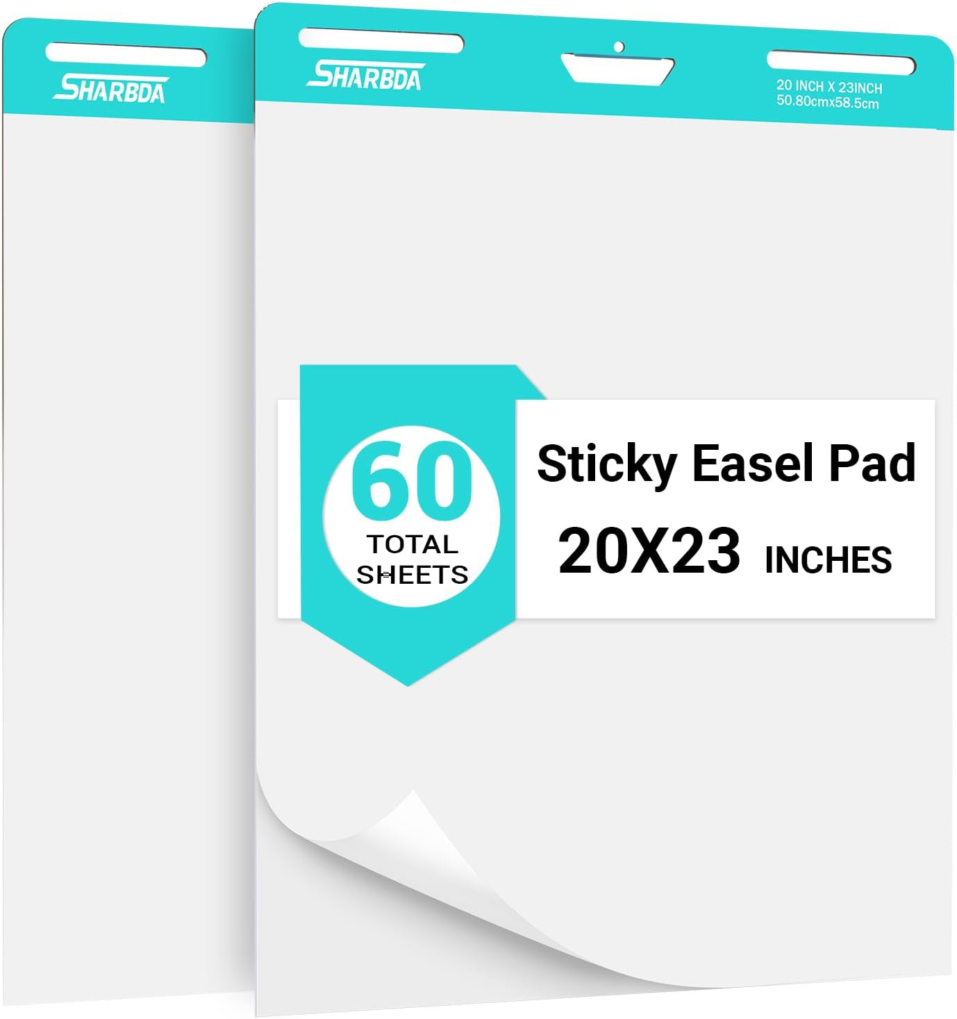 Sticky Easel Pad,20 in x 23 in,Flip Chart Paper,Sticky Chart Paper for Teachers,Self-Stick Easel Paper,Super Sticky & Bleed-Resistant, 30 Sheets/Pad, 2 Pads