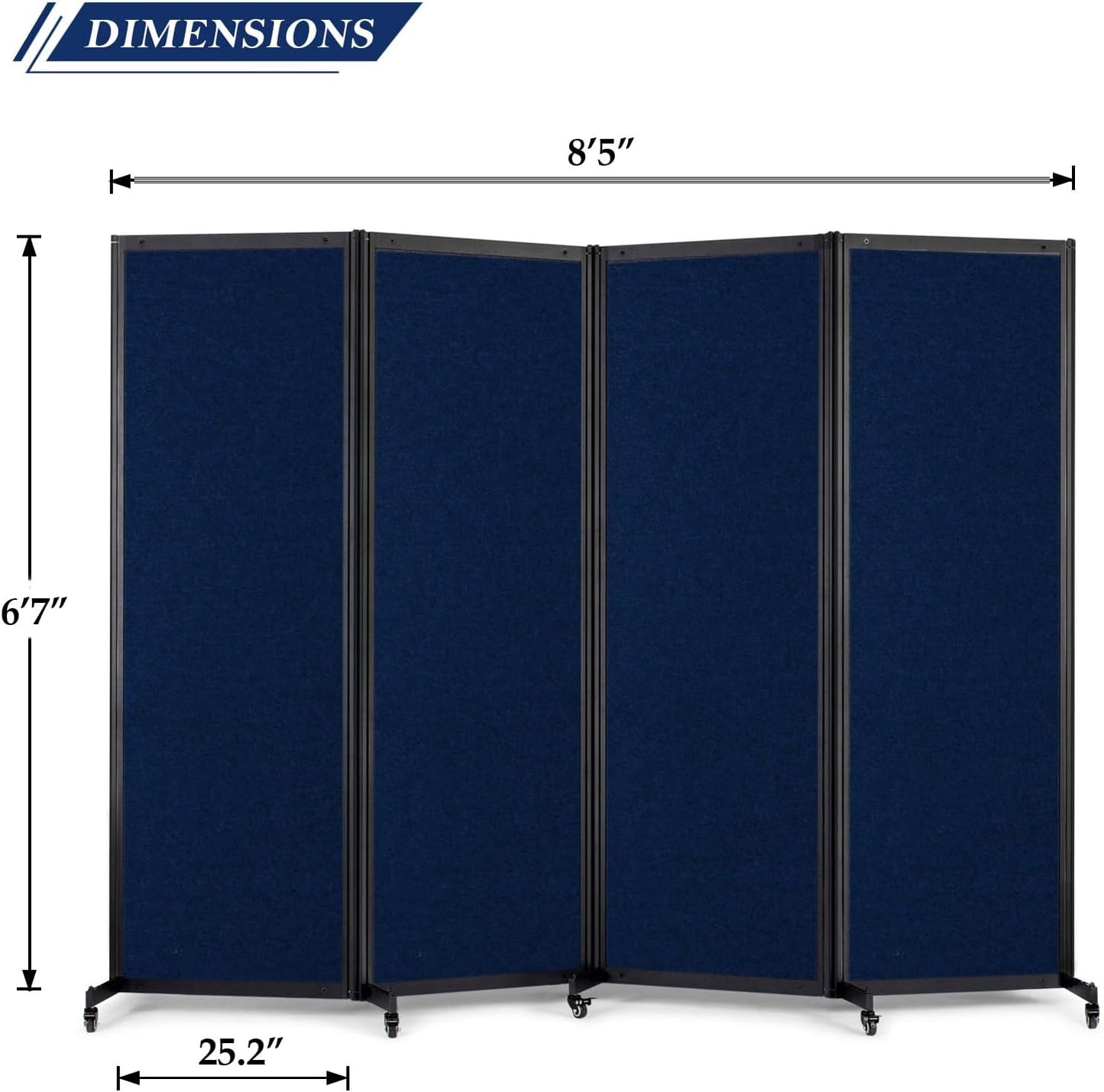 Room Partition,Office Divider,Portable Commercial Screen Dividers,Privacy Partition Separator,Classroom School Dividers,8'5"L* 6'7"H,4 Panel,Blue