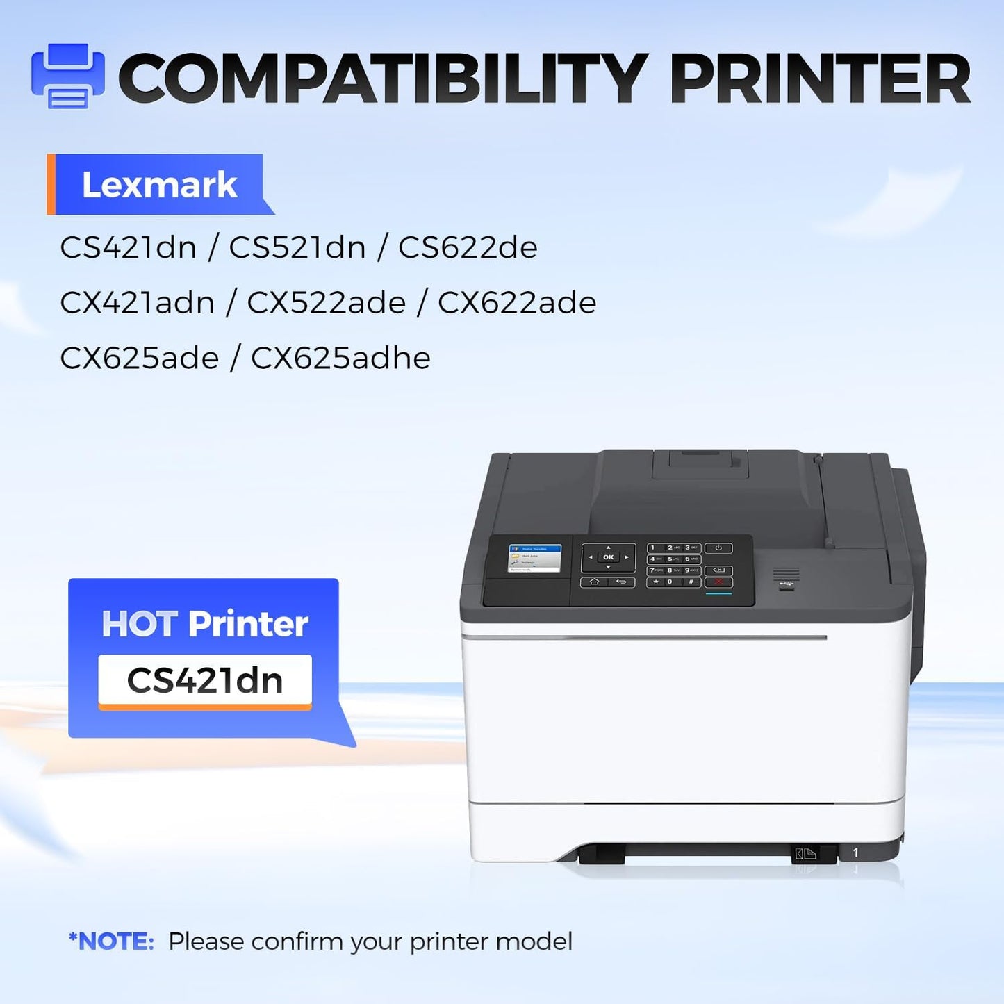 78C10K0 78C10C0 78C10M0 78C10Y0 Toner Cartridge Set 4-Pack Black Magenta Yellow Cyan High Yield With Chip Replacement Compatible for Lexmark CS421 CX522 CX421 CS521 CX521 CS522 CX622 CX625 Printer Ink