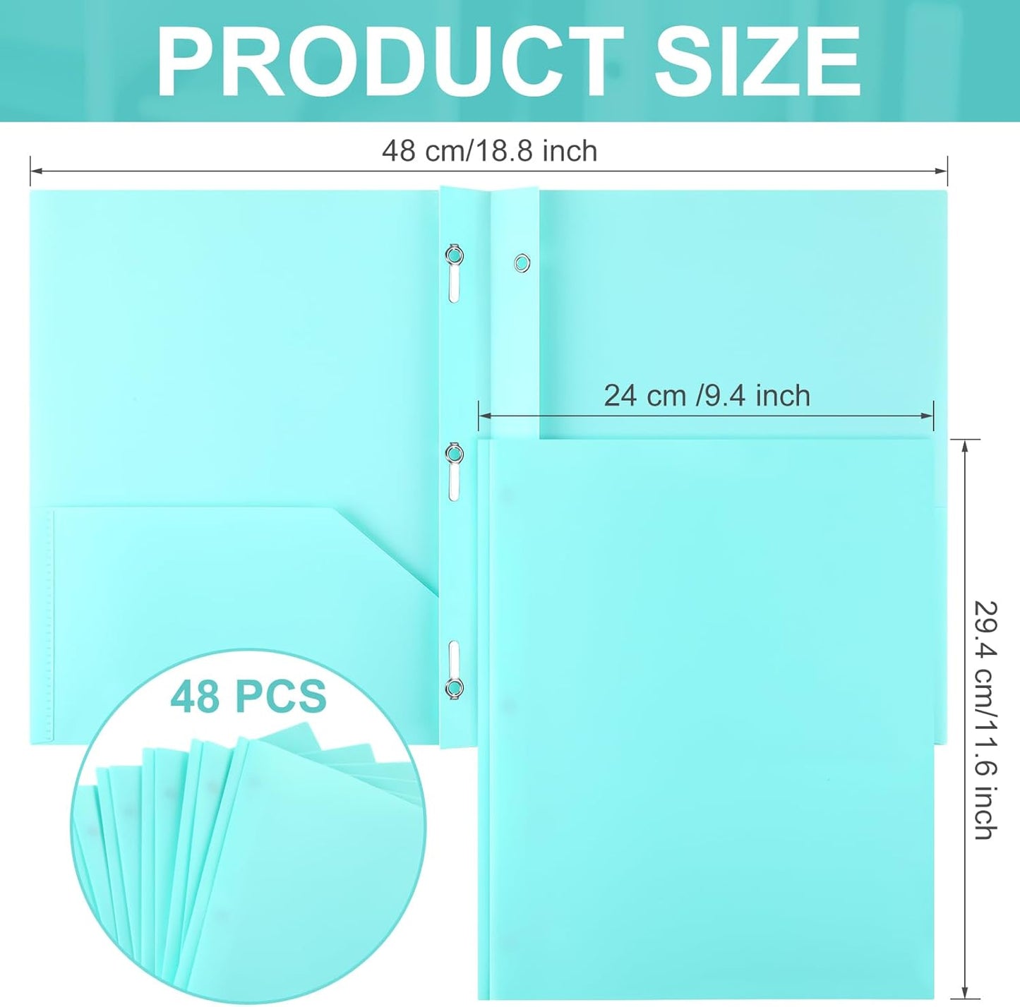 Patelai 48 Pcs Plastic Folders with 2 Pockets and 3 Prongs Home Folders with Card Slot Letter Size Heavy Duty Report Covers for Back to School(Mint Green,Classic)
