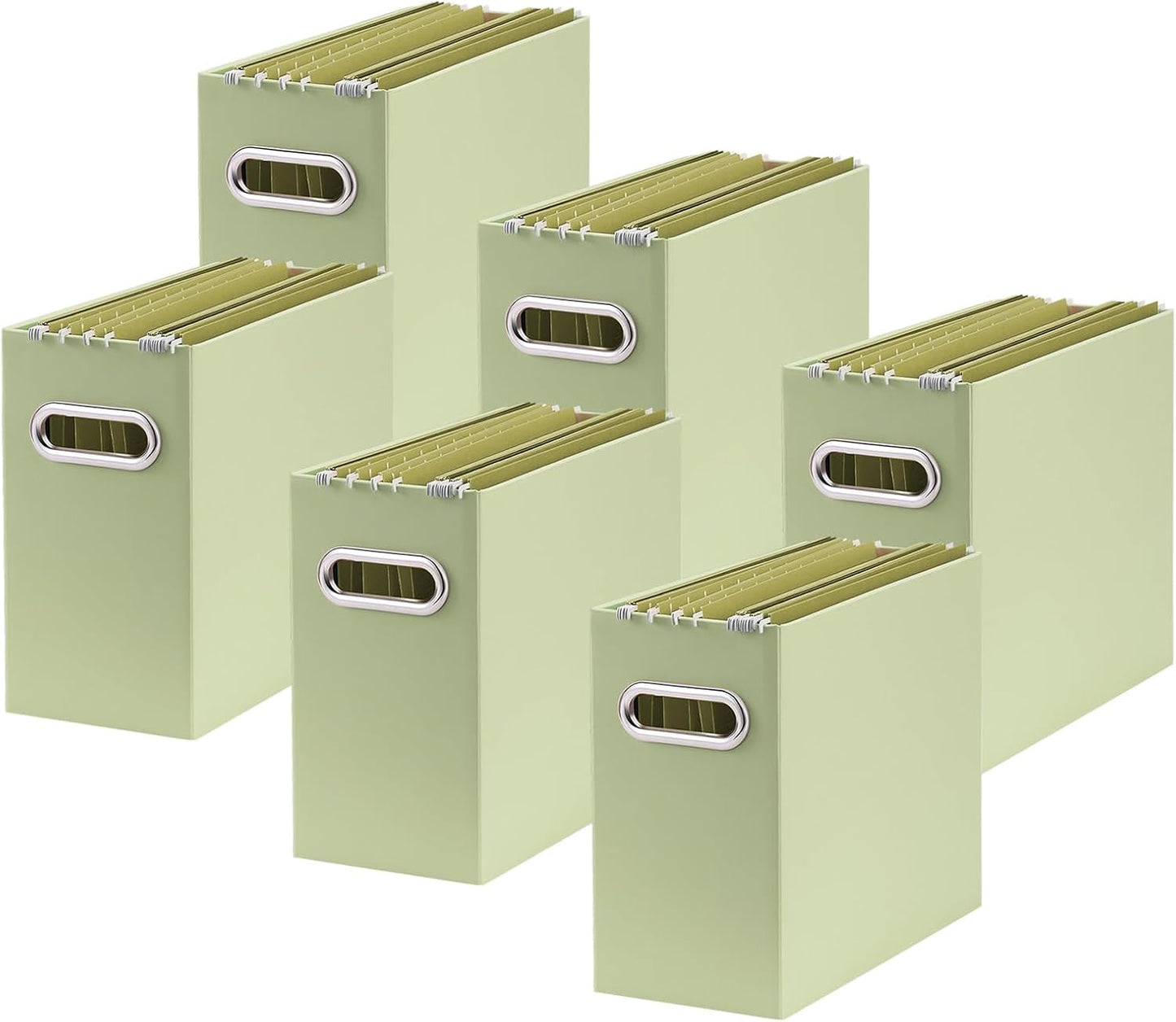 Oterri File Organizer, 6 Packs Small Storage Box, Cardboard File Folder Organizer, Collapsible File Box for Hanging File Folders Letter Size, Portable Filing Organizer with Handle（Green）