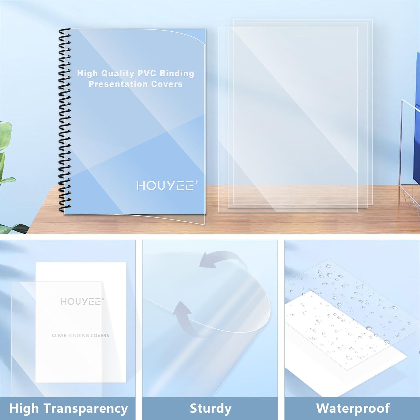 HOUYEE 200 Pack 6 Mil PVC Binding Presentation Covers,Clear Report Covers for Binding,8-1/2 x 11 Inches,Letter Size