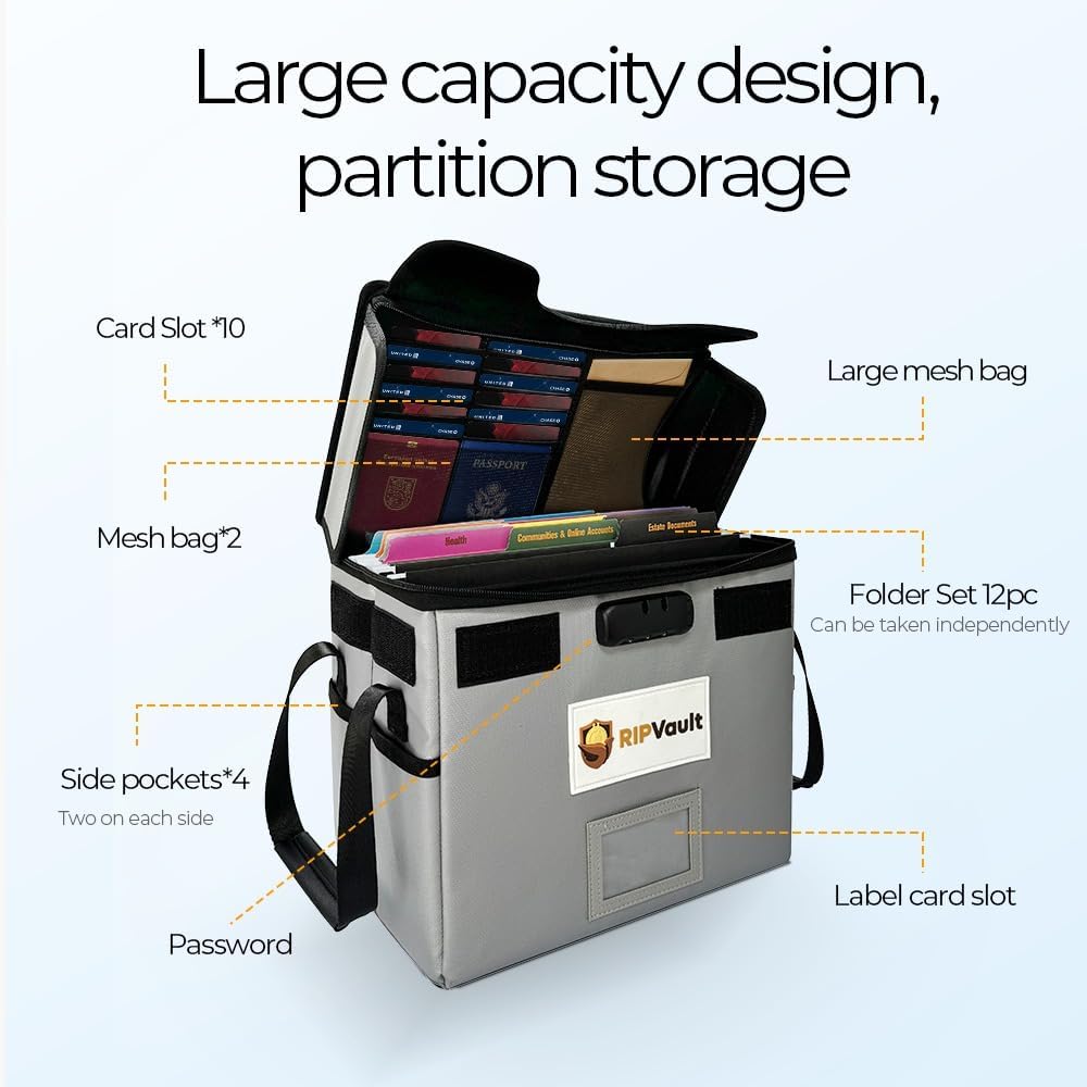 End of Life Organization System - Fireproof Storage Box for Important Documents - Estate Planning Tool with Pre-labeled File Organizer Folders | All-in-one Solution - Rated Up to 1200°F