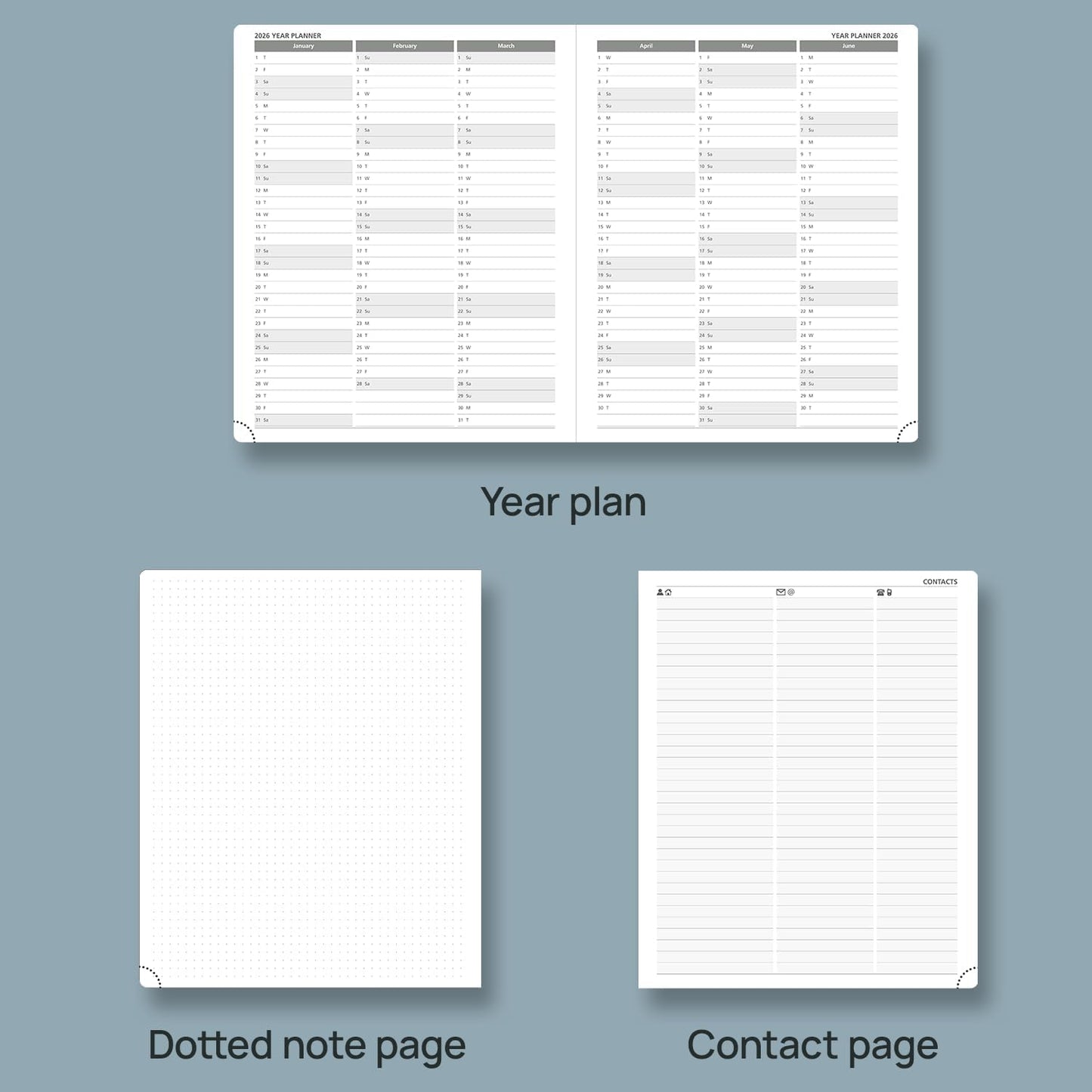 POPRUN Weekly Planner 2026 Calendar (Large 8.5" x 10.5") 12 Months Notebook with Horizontal Layout, Leather Hardcover, Inner Pocket, 100GSM Thick Paper, Pen Holder - Aquamarine