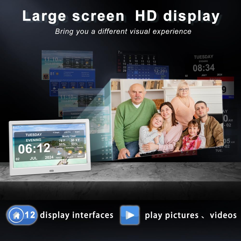 New Digital Weather Clock with Temperature Humdity Alarm Clock (10.1inch / White)