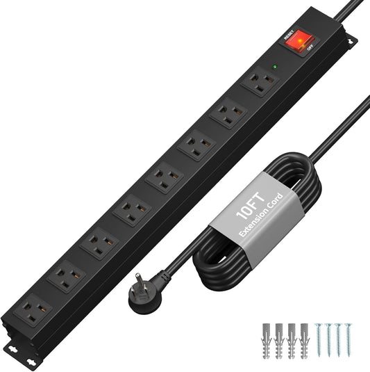 KF 8 Outlet Heavy Duty Power Strip Surge Protector, 2100J Surge Protection Power Strip, 15A/1875W Mountable Power Strips with Upgraded Switch, 14AWG 10FT Power Cord