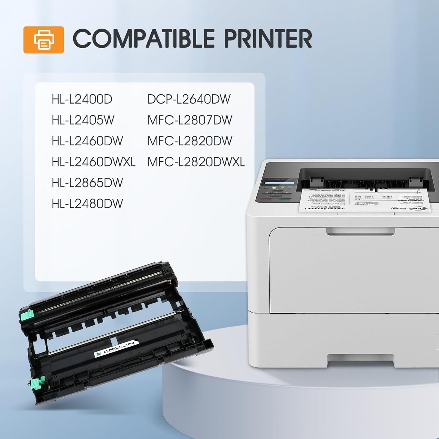 DR-830 DR830 Drum Unit Black 2 Pack Compatible Replacement for Brother DR830 DR 830 DR-830 for HL-L2400D L2405W L2460DW L2460DWXL L2865DW L2480DW DCP-L2640DW MFC-L2807DW L2820DW L2820DWXL Printer Ink