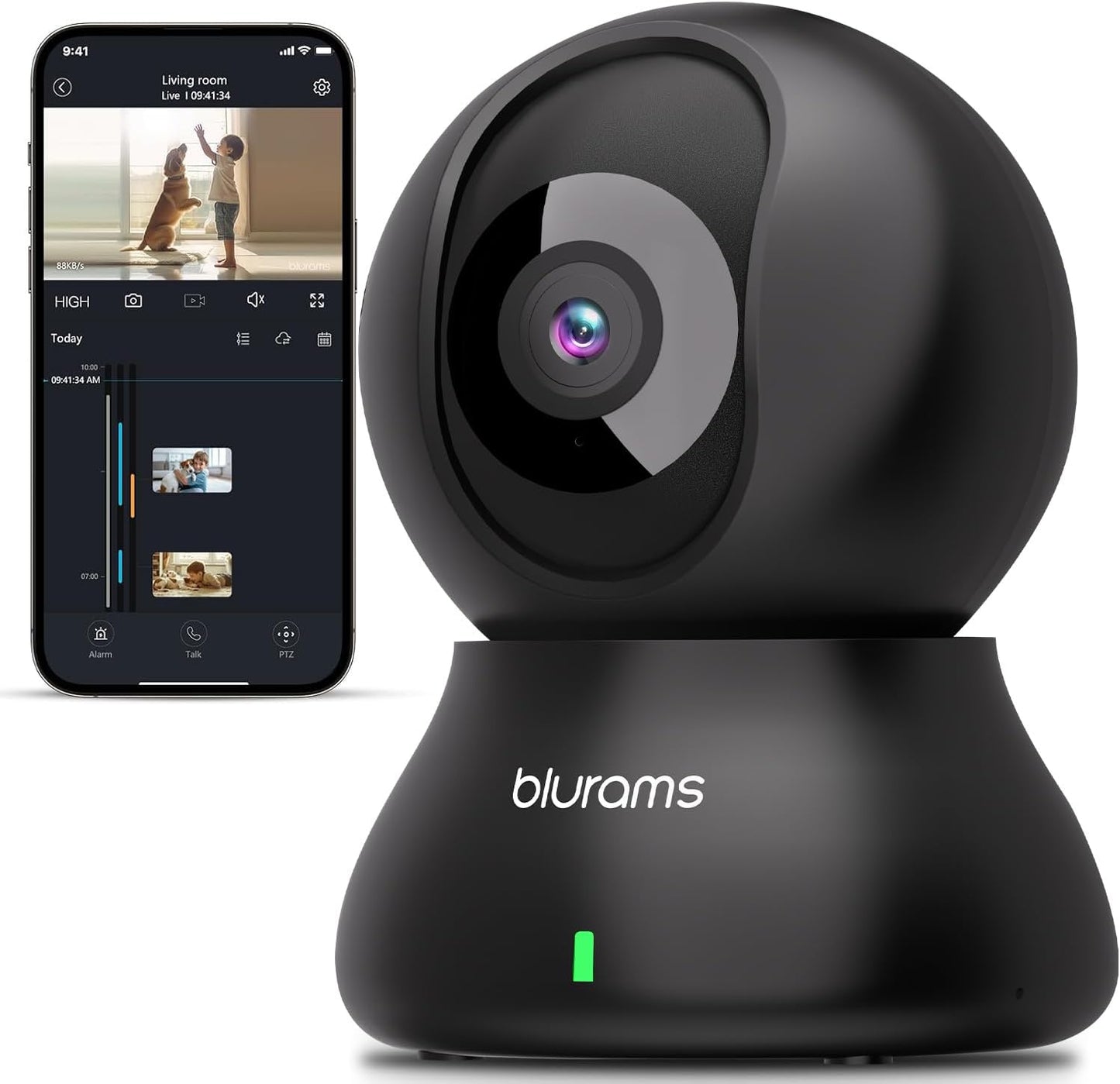 blurams Security Camera, 2K Indoor Camera 360° Pet Camera for Home Security with Phone App, Motion Tracking, 2-Way Audio, IR Night Vision, Siren, Compatible with Alexa & Google Assistant(2.4GHz ONLY)