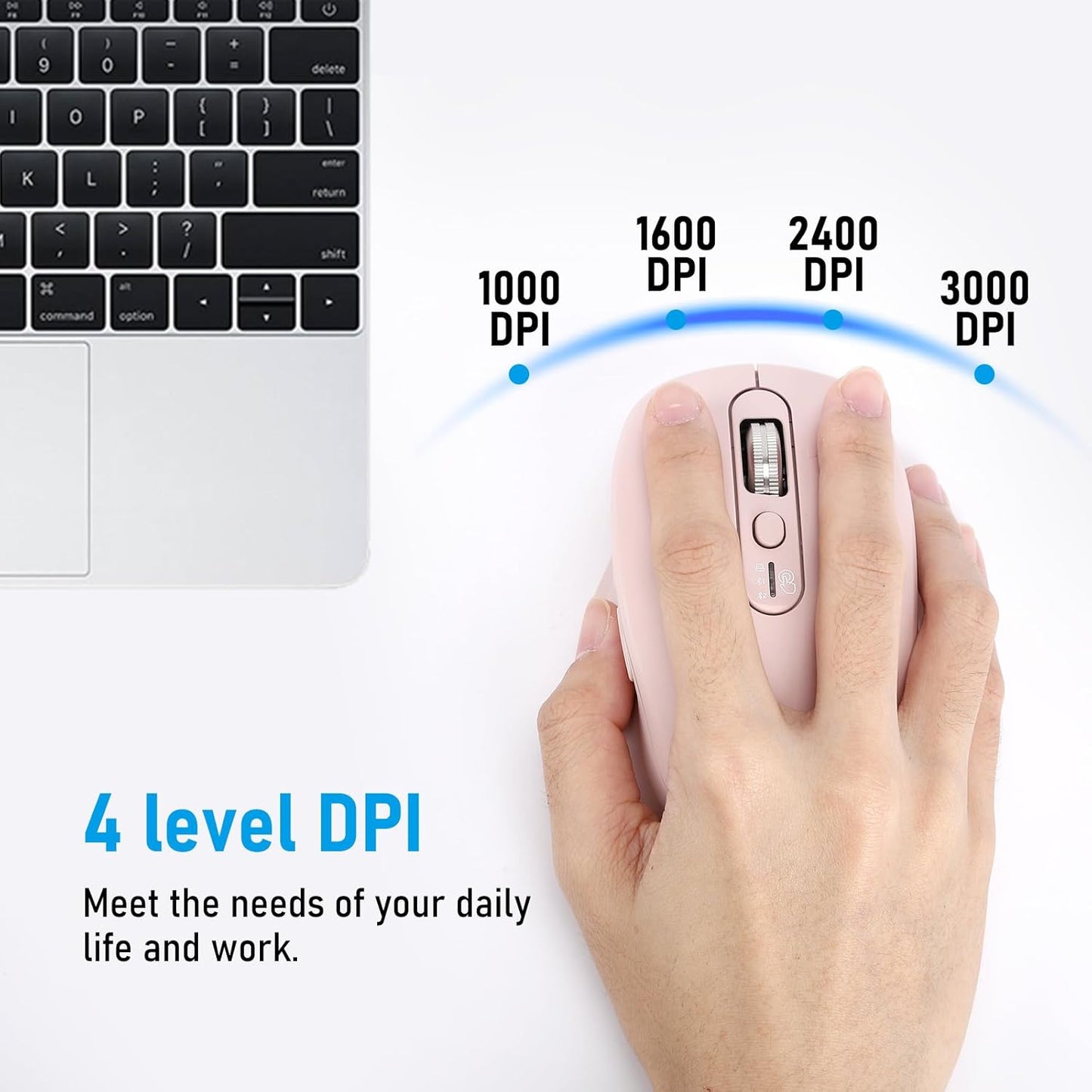 Multi-Device Wireless Bluetooth Mouse, 2.4G USB Receiver and Two Bluetooth, 4-Way Navigation Mice for Computer, Laptop, PC, MacBook, iPad (Pink)