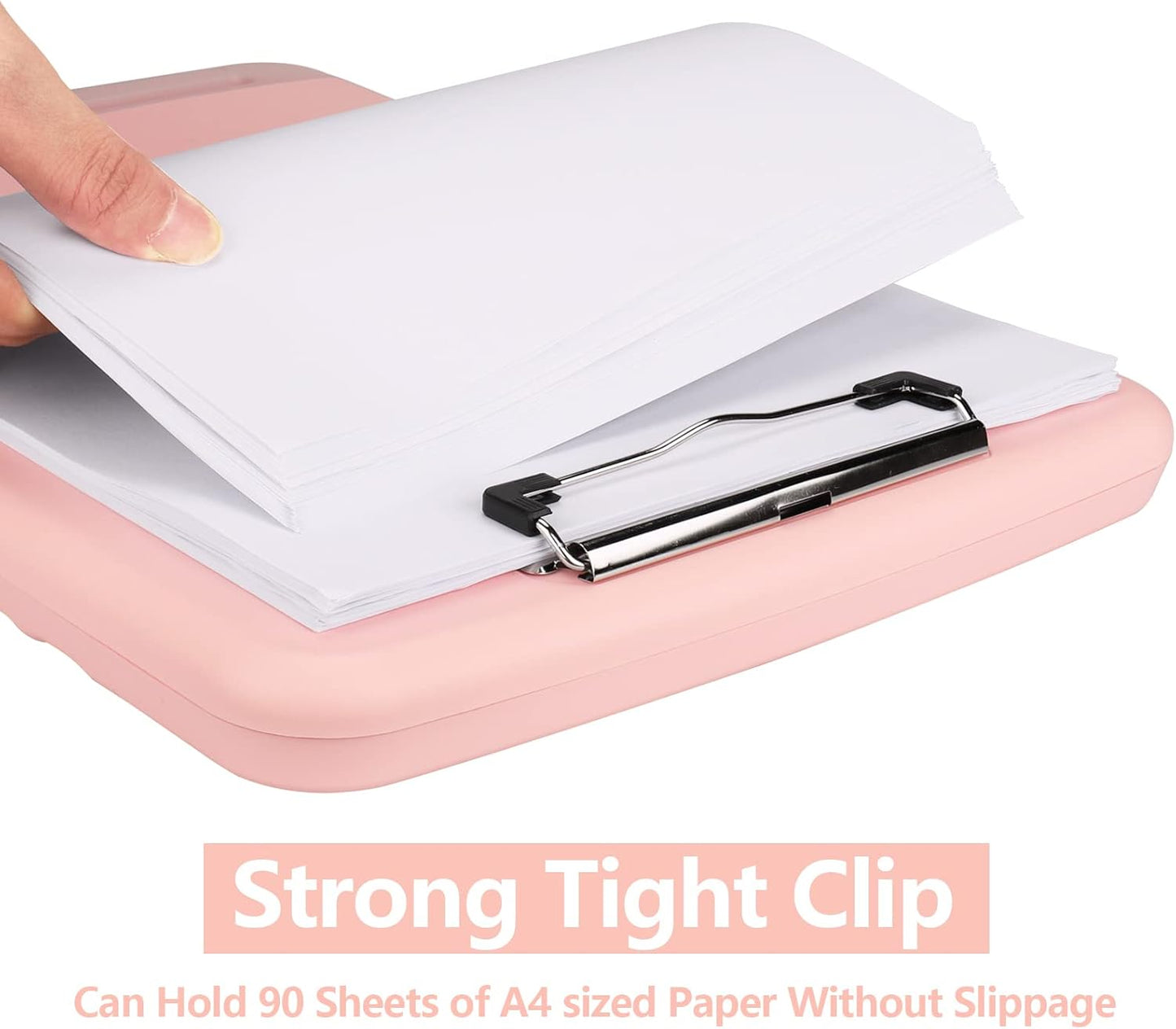 Clipboard with Storage,A4 Binder Nursing Clipboards with Pen Holder,Heavy Duty Storage Clipboard with Low Profile Clip, Clipboards Folder Side-Opening Clip Boards,Smooth Write Clip Board (Light Pink)